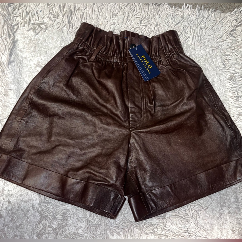 Polo Ralph Lauren brown 100% lamb leather shorts